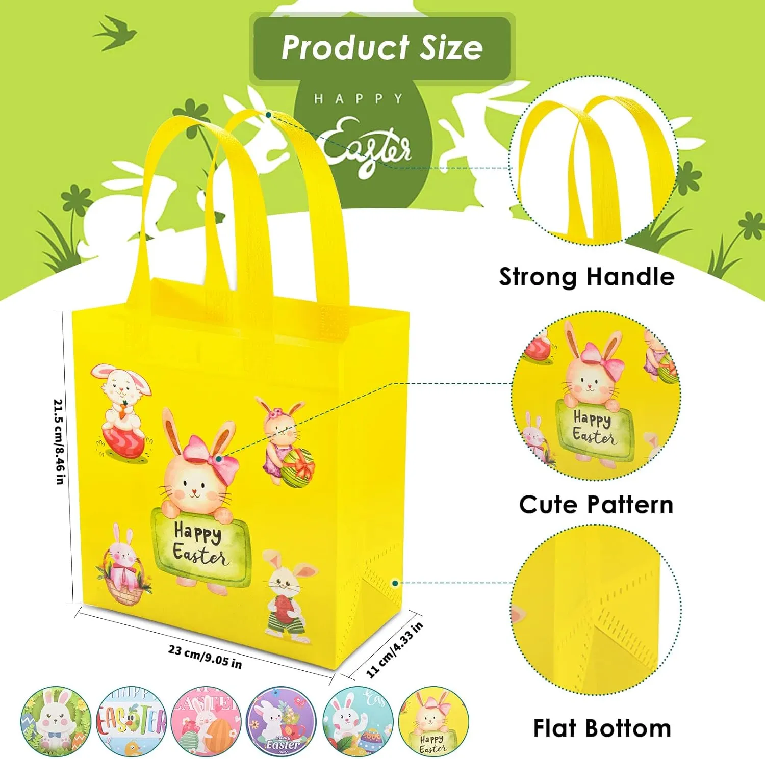 AhfuLife Easter Gift Bags with Handles, 12 Pcs Easter Egg Hunt Bags for Kids, Reusable Non-woven Rabbit Bunny Bag for Egg Hunt Party Supplies Decorations, 9"×4.33"×8.46"