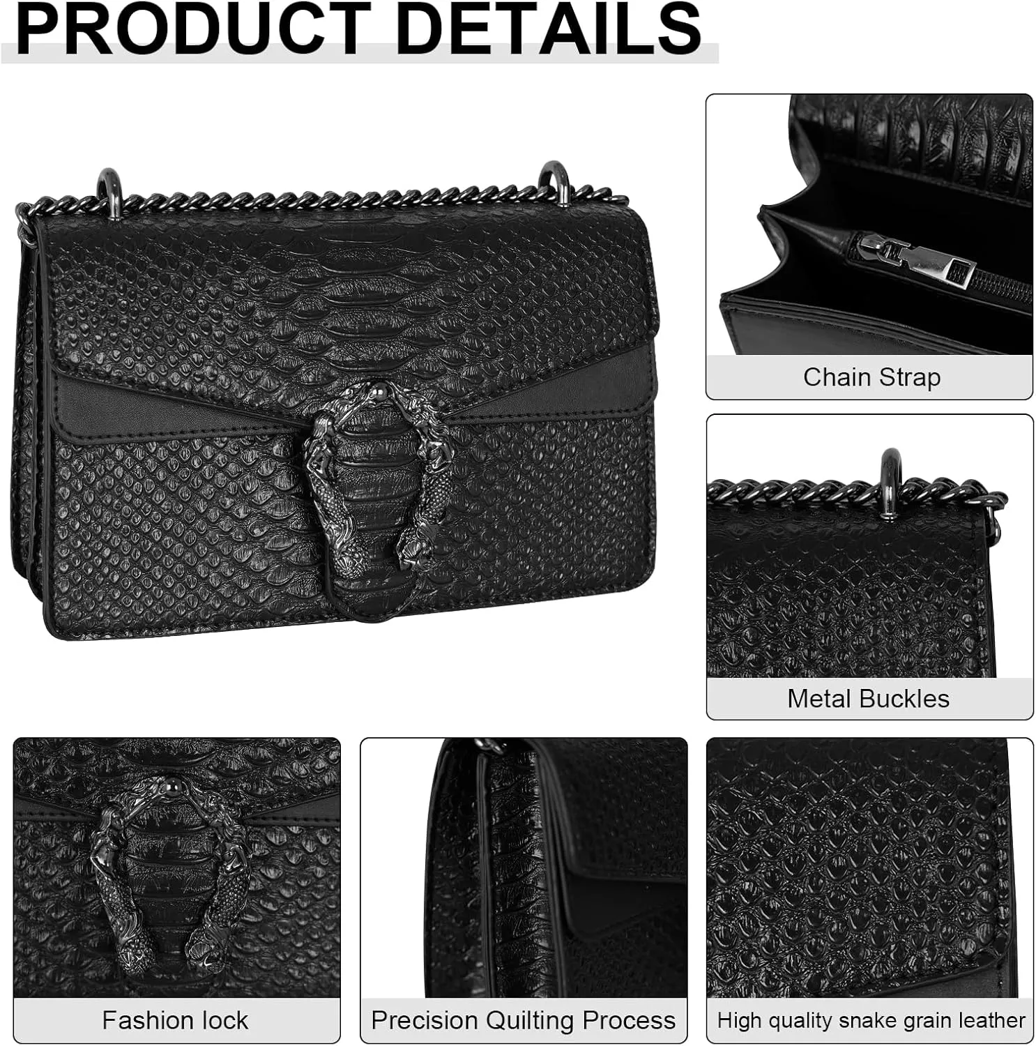 Aiqudou Crossbody Bag and Satchel Purse for Women - Fashion Snake Print Chain Purse Luxury PU Leather HandBag