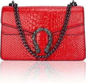 Aiqudou Crossbody Bag and Satchel Purse for Women - Fashion Snake Print Chain Purse Luxury PU Leather HandBag