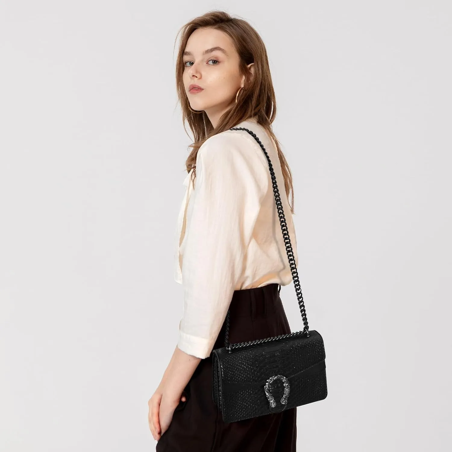 Aiqudou Crossbody Bag and Satchel Purse for Women - Fashion Snake Print Chain Purse Luxury PU Leather HandBag