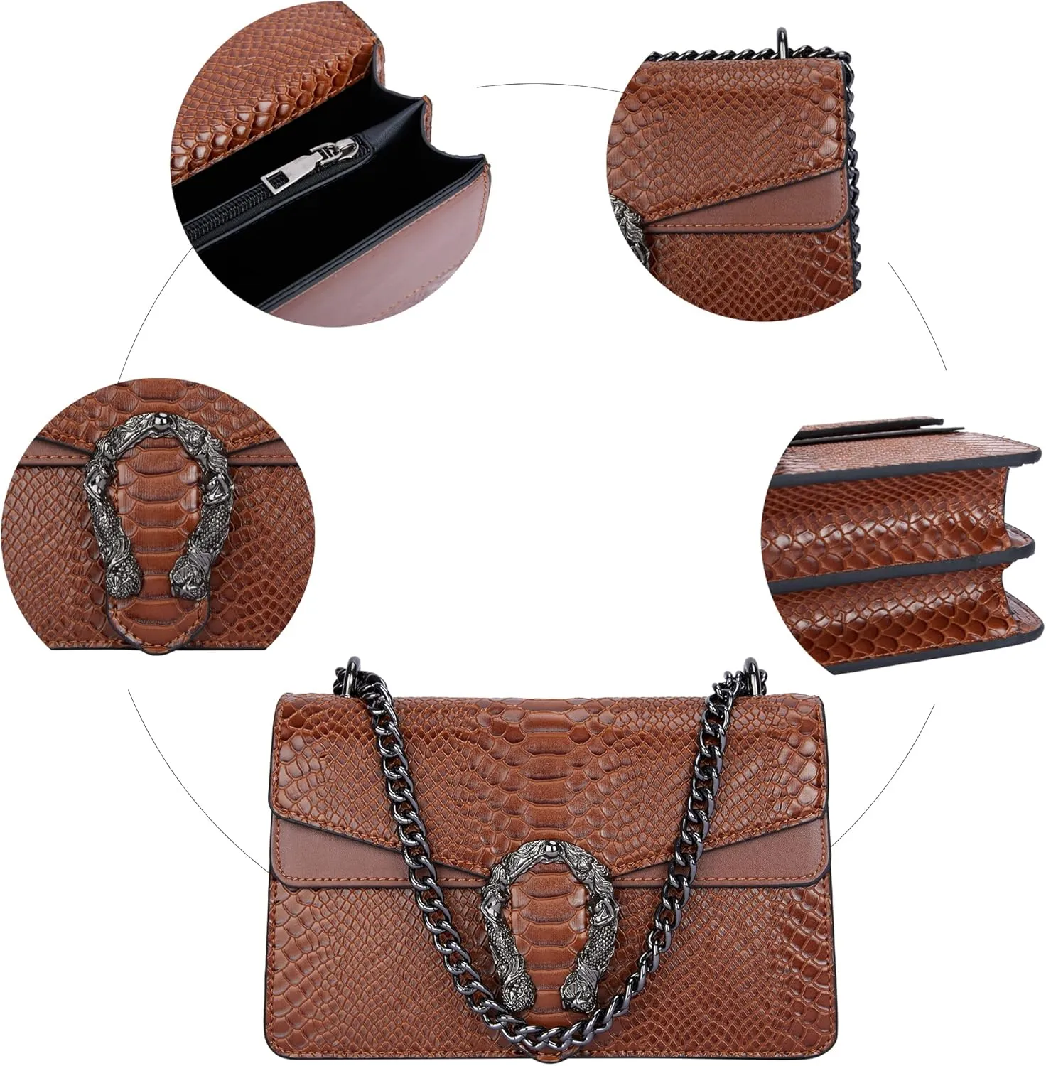 Aiqudou Crossbody Bag and Satchel Purse for Women - Fashion Snake Print Chain Purse Luxury PU Leather HandBag