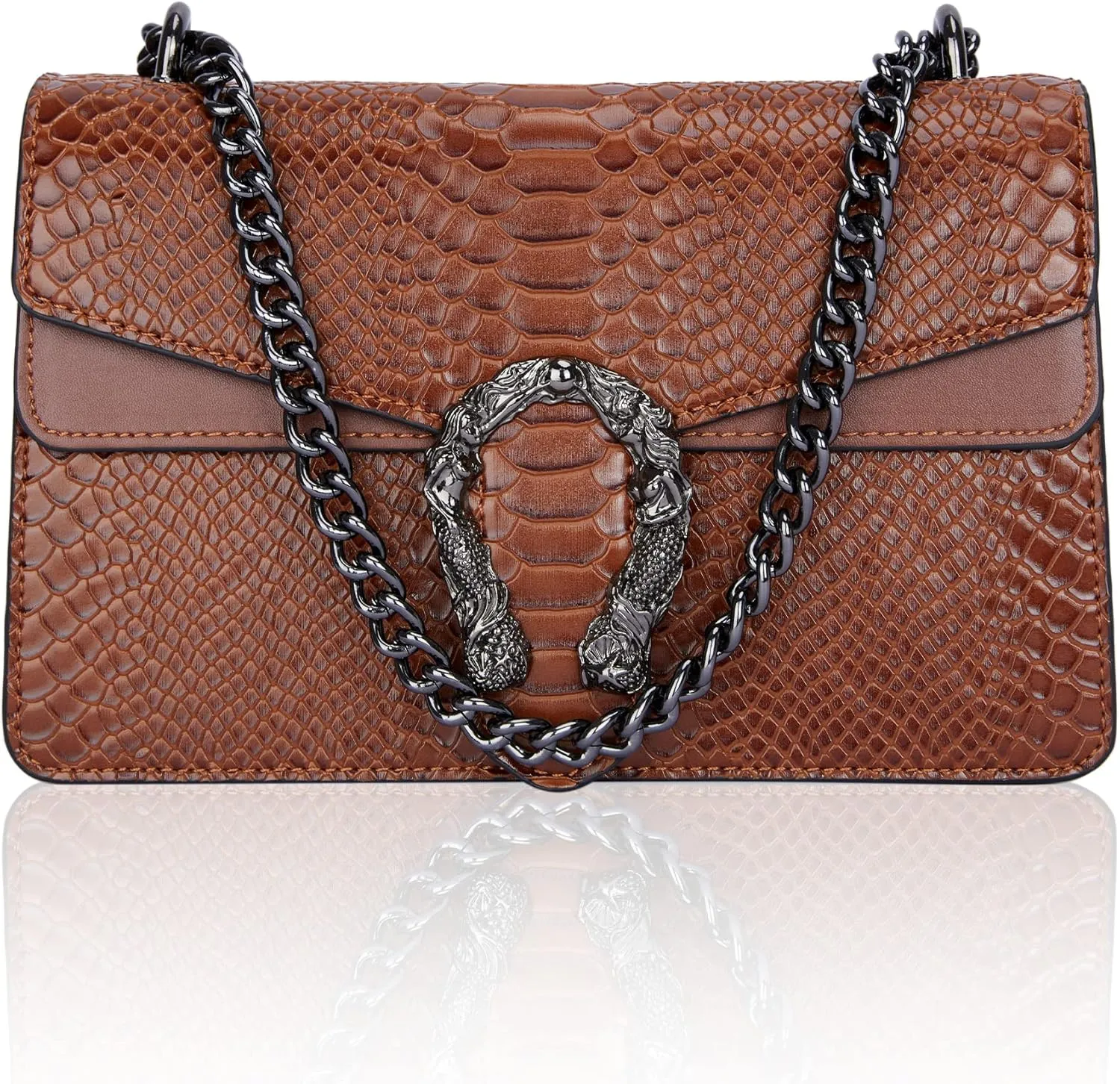 Aiqudou Crossbody Bag and Satchel Purse for Women - Fashion Snake Print Chain Purse Luxury PU Leather HandBag