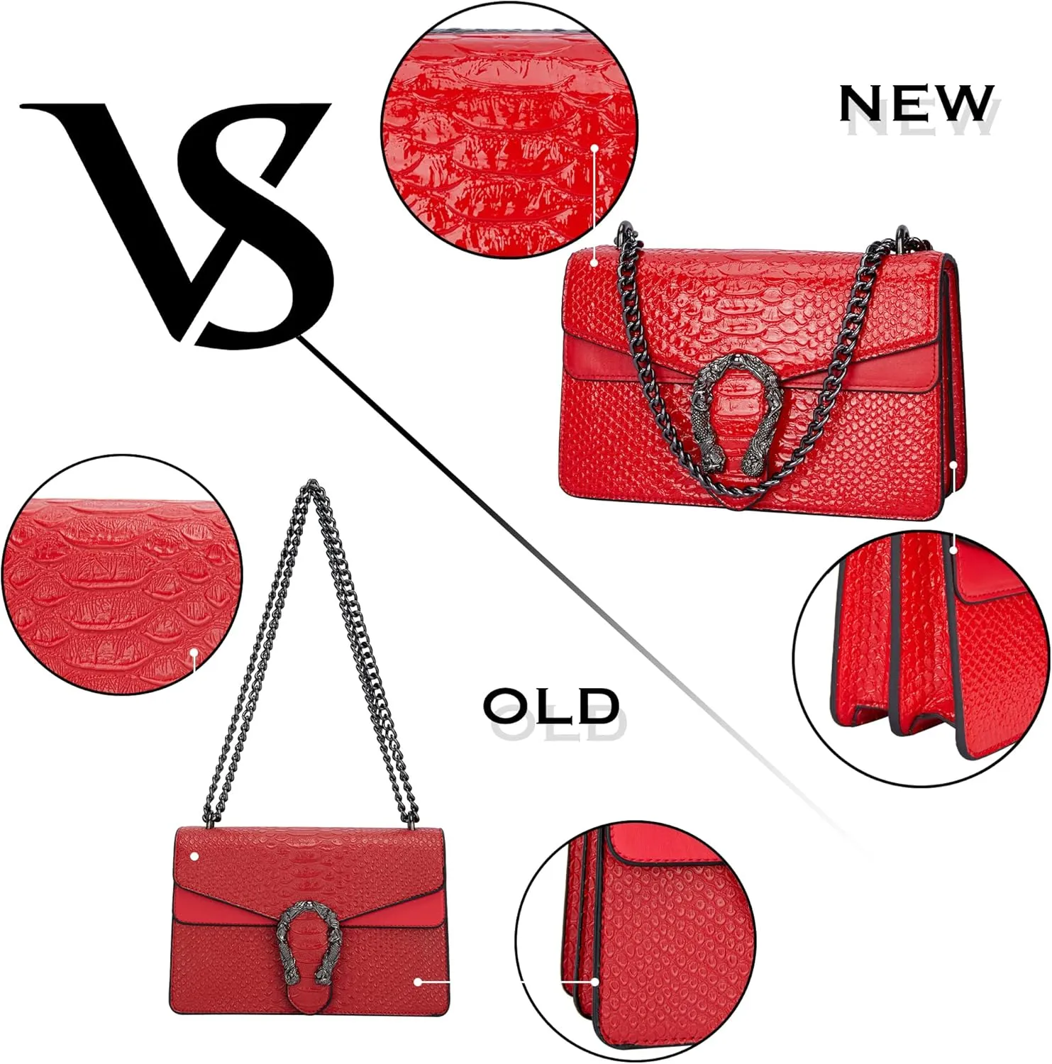 Aiqudou Crossbody Bag and Satchel Purse for Women - Fashion Snake Print Chain Purse Luxury PU Leather HandBag