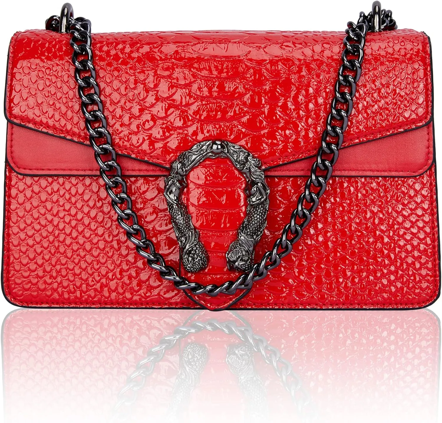 Aiqudou Crossbody Bag and Satchel Purse for Women - Fashion Snake Print Chain Purse Luxury PU Leather HandBag