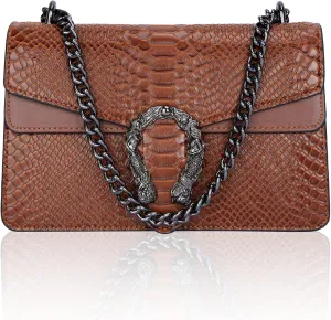 Aiqudou Crossbody Bag and Satchel Purse for Women - Fashion Snake Print Chain Purse Luxury PU Leather HandBag