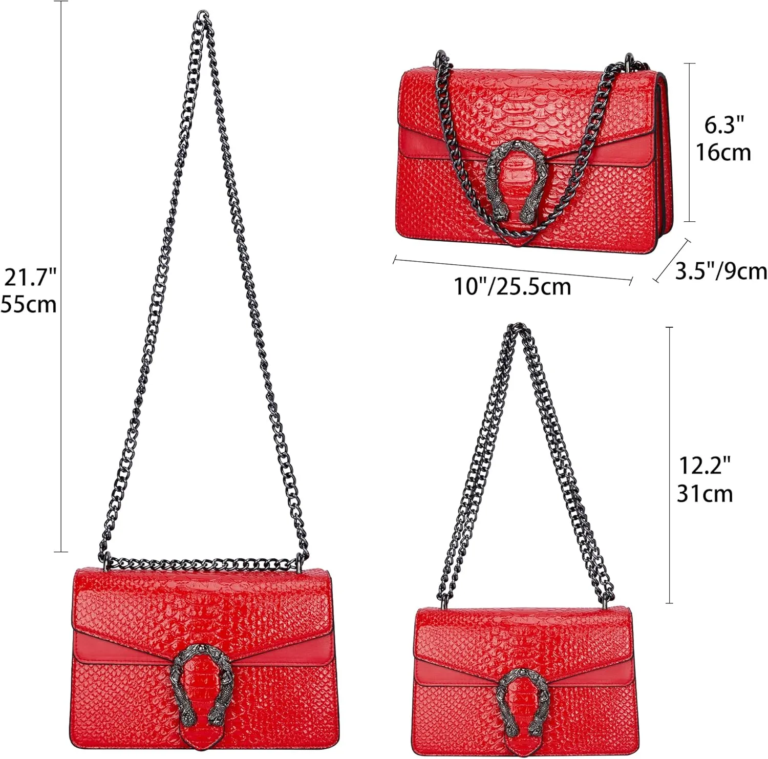 Aiqudou Crossbody Bag and Satchel Purse for Women - Fashion Snake Print Chain Purse Luxury PU Leather HandBag