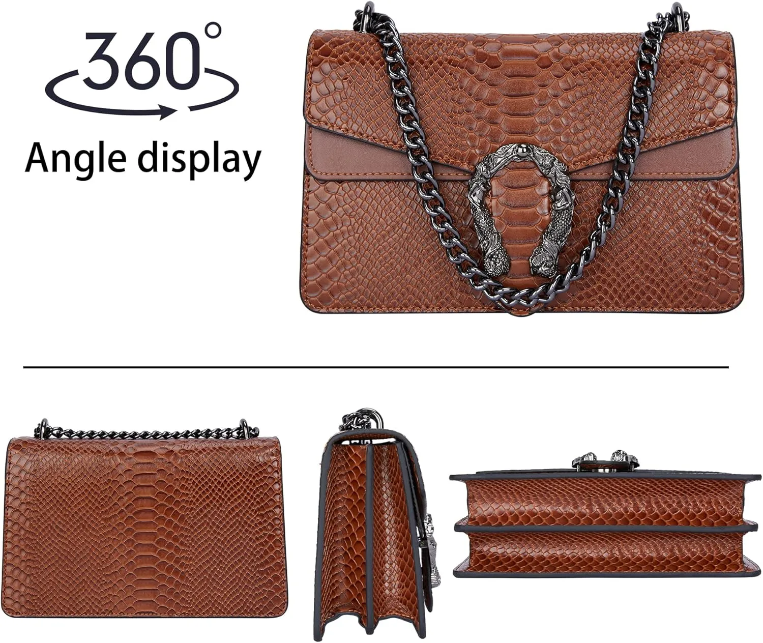 Aiqudou Crossbody Bag and Satchel Purse for Women - Fashion Snake Print Chain Purse Luxury PU Leather HandBag