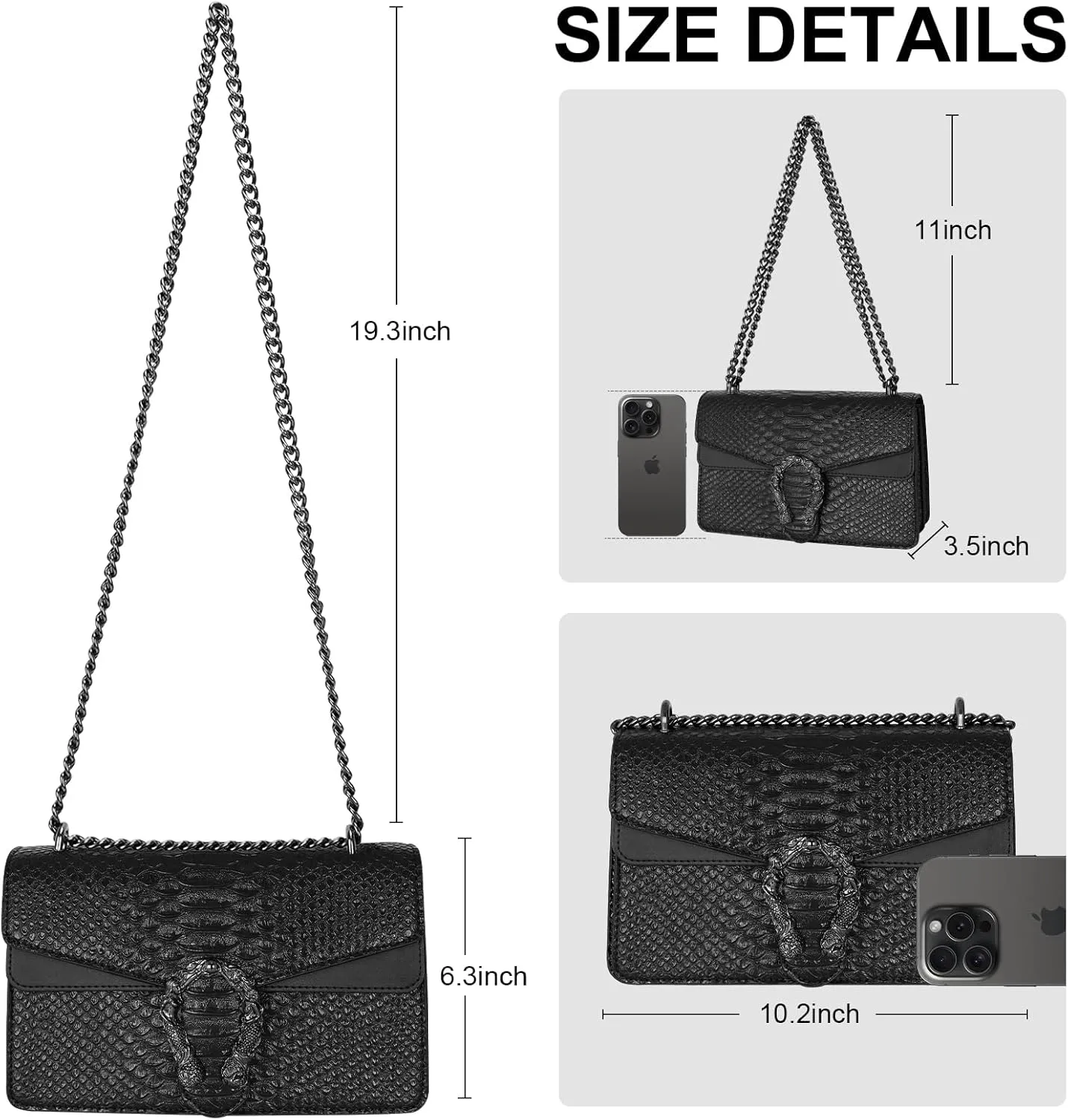 Aiqudou Crossbody Bag and Satchel Purse for Women - Fashion Snake Print Chain Purse Luxury PU Leather HandBag