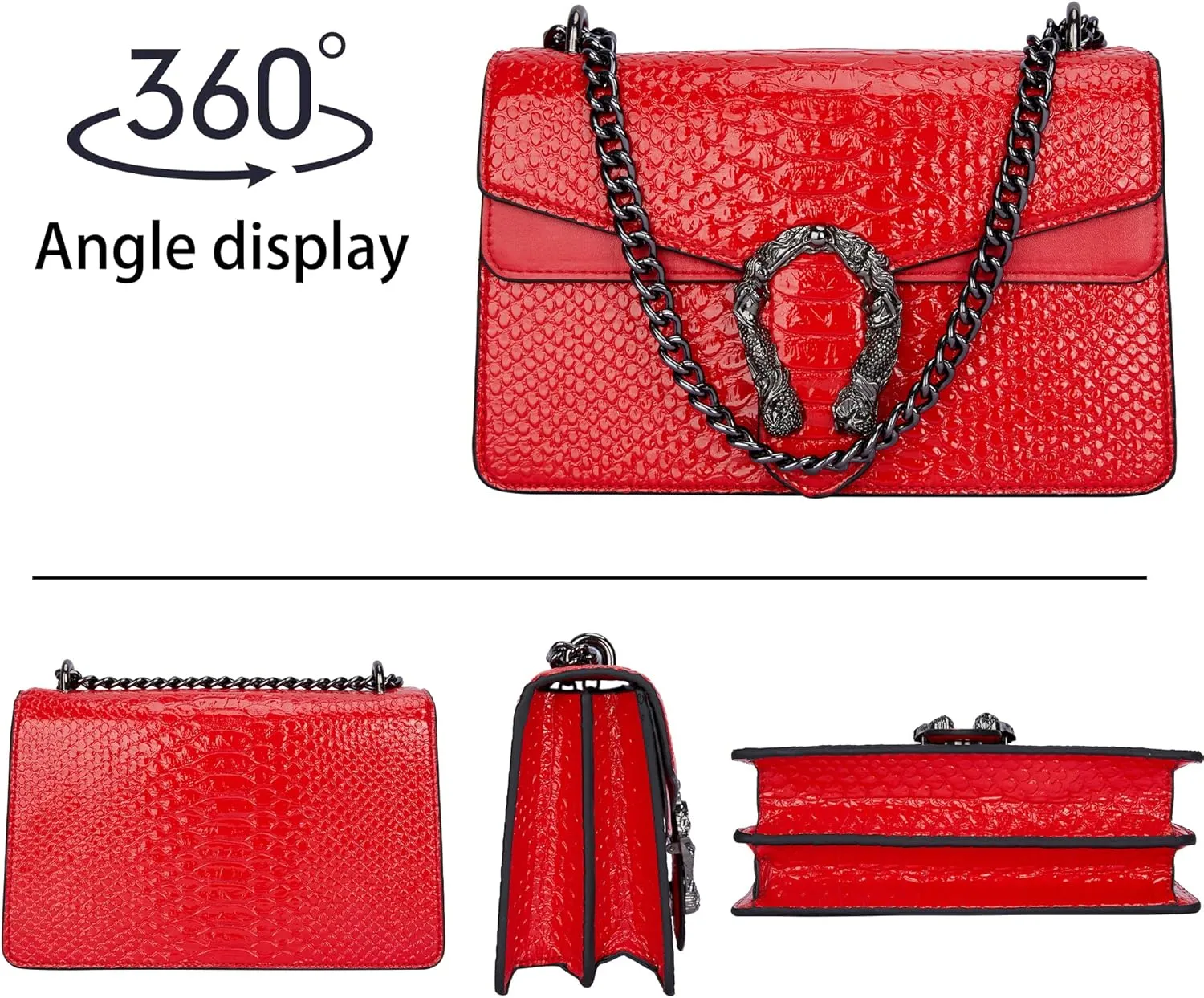 Aiqudou Crossbody Bag and Satchel Purse for Women - Fashion Snake Print Chain Purse Luxury PU Leather HandBag