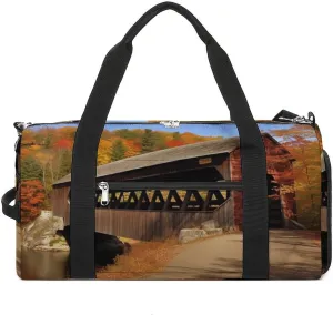 Albany Covered Bridge Barrel Gym Bags for Men And Women, Duffle Bag for Travel Sports Bag Camping Weekend Carry on Overnight Duffel Bag with Shoulder Strap