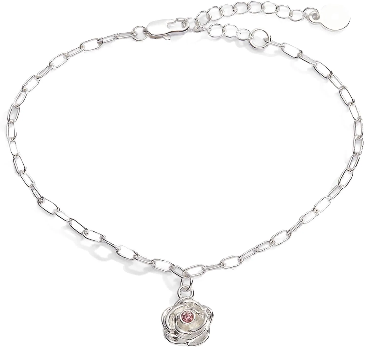 Alex and Ani Flower and Crystal Chain Bracelet:Shiny Silver:White