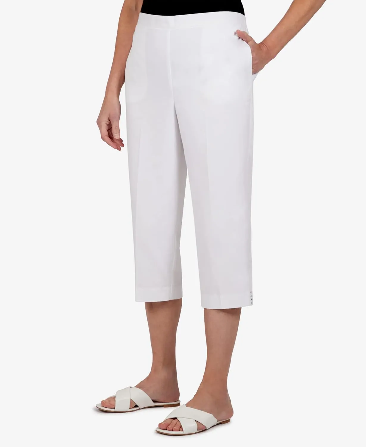 Alfred Dunner Women's Petite Embellished Cuff Twill Capri