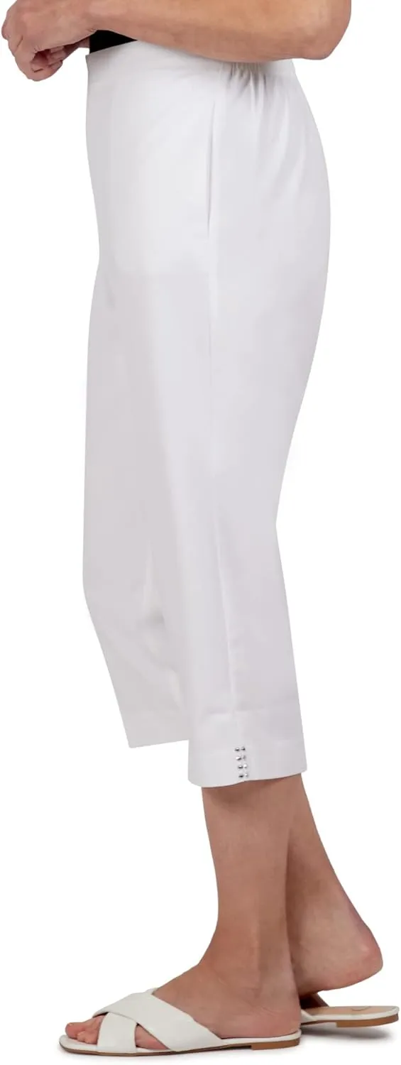 Alfred Dunner Women's Petite Embellished Cuff Twill Capri