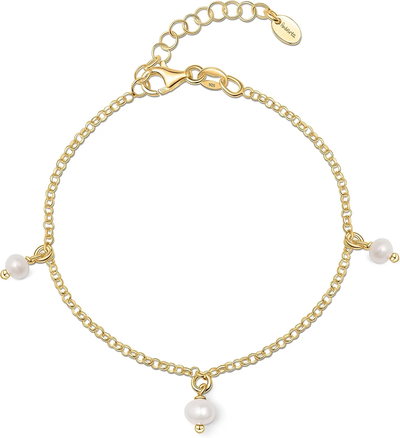 Amberta Women 925 Sterling Silver Freshwater Pearl Bracelet