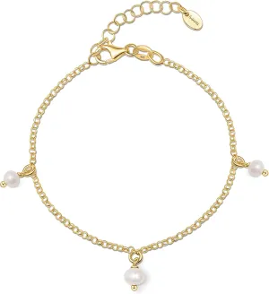 Amberta Women 925 Sterling Silver Freshwater Pearl Bracelet