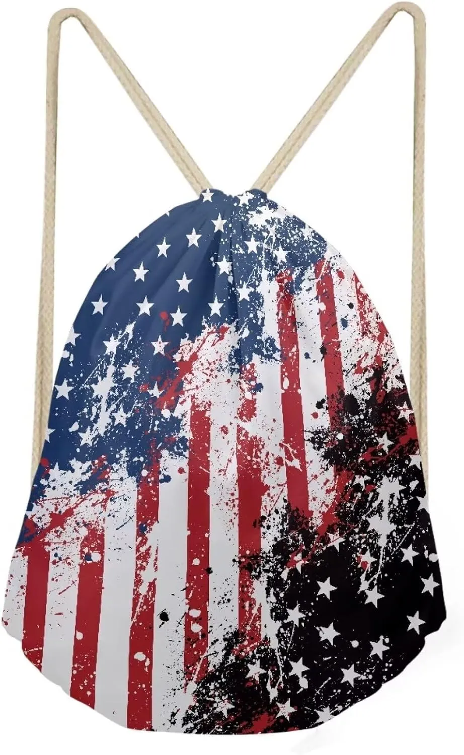 American Flag Drawstring Backpack Lightweight Sport Gympack Casual Beach Daypack for Women Men Small String Bags