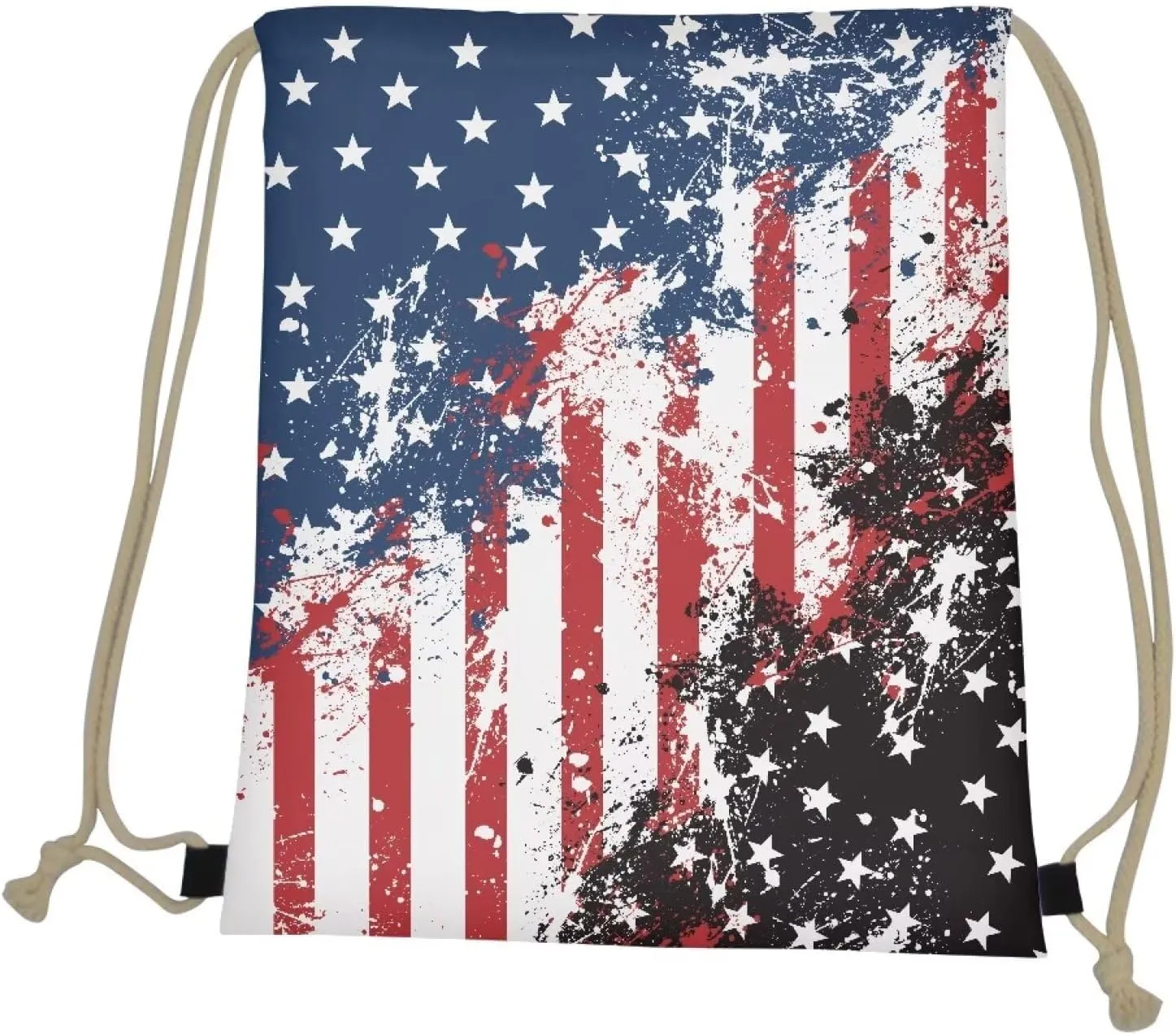 American Flag Drawstring Backpack Lightweight Sport Gympack Casual Beach Daypack for Women Men Small String Bags