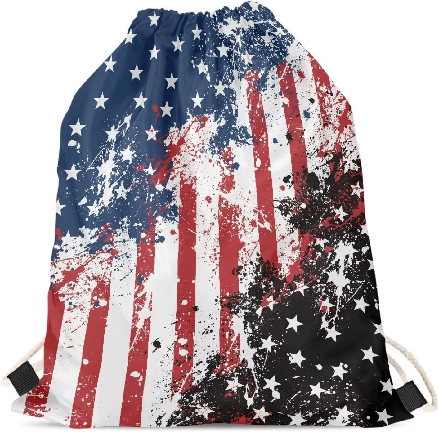 American Flag Drawstring Backpack Lightweight Sport Gympack Casual Beach Daypack for Women Men Small String Bags
