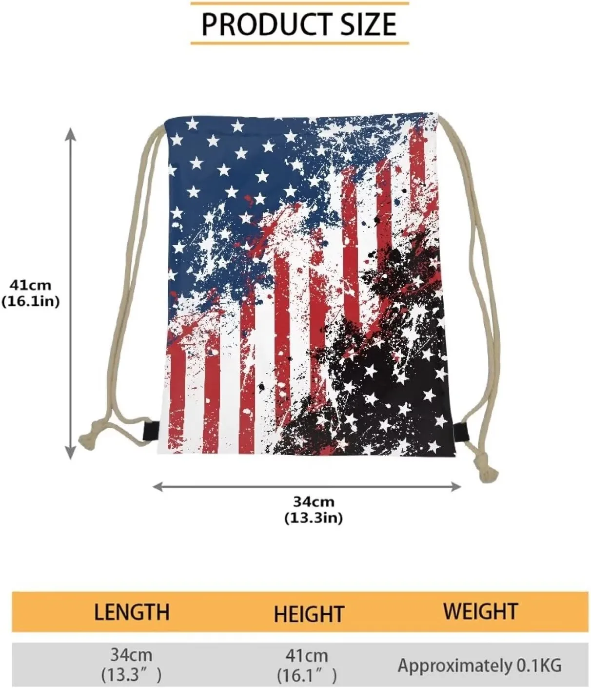 American Flag Drawstring Backpack Lightweight Sport Gympack Casual Beach Daypack for Women Men Small String Bags