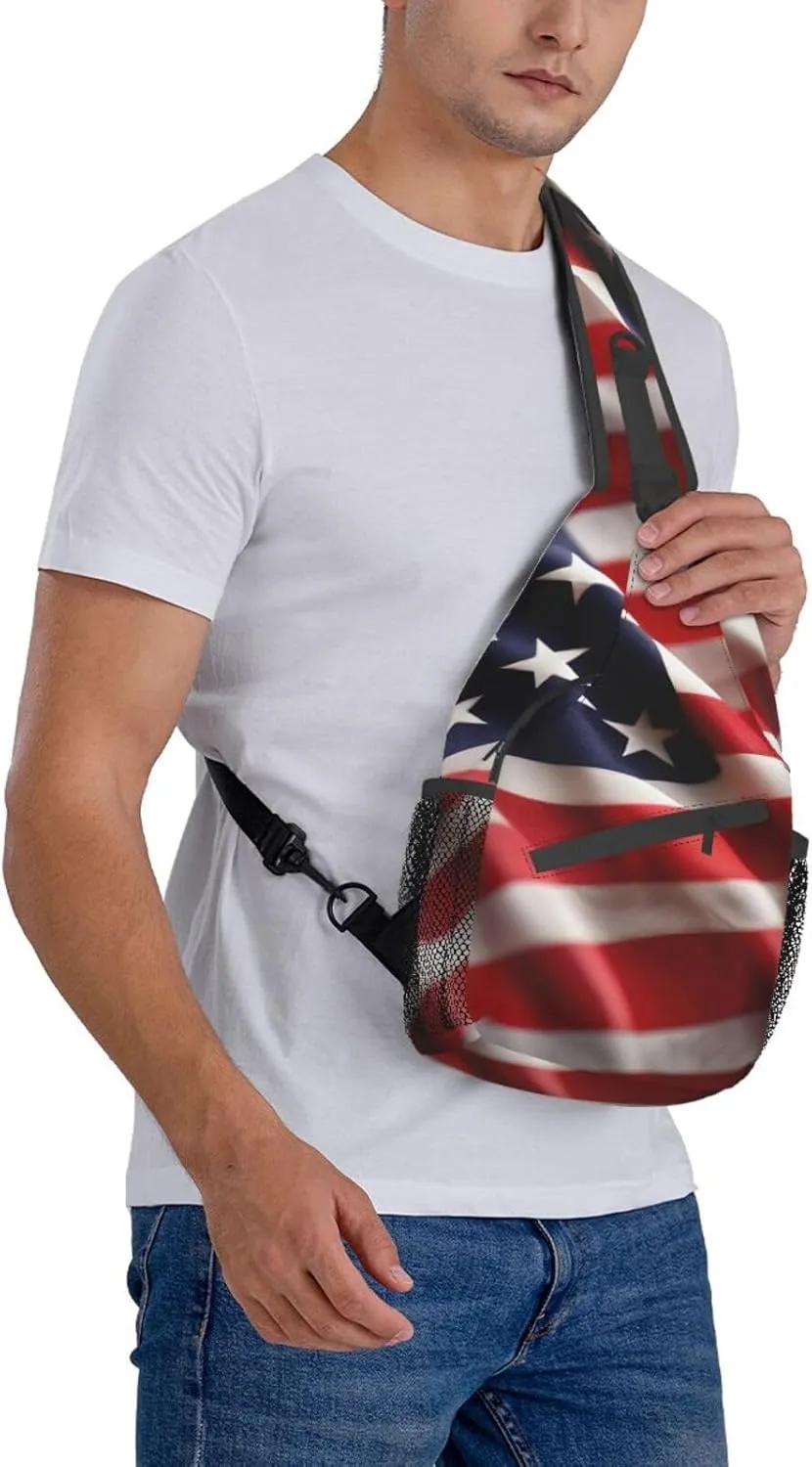American Flag Unisex Casual Diagonal Chest Bag,Multipurpose Crossbody Shoulder Bag Travel Hiking Daypack