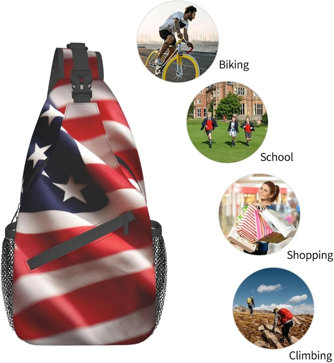 American Flag Unisex Casual Diagonal Chest Bag,Multipurpose Crossbody Shoulder Bag Travel Hiking Daypack