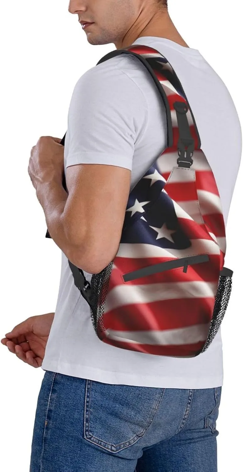 American Flag Unisex Casual Diagonal Chest Bag,Multipurpose Crossbody Shoulder Bag Travel Hiking Daypack