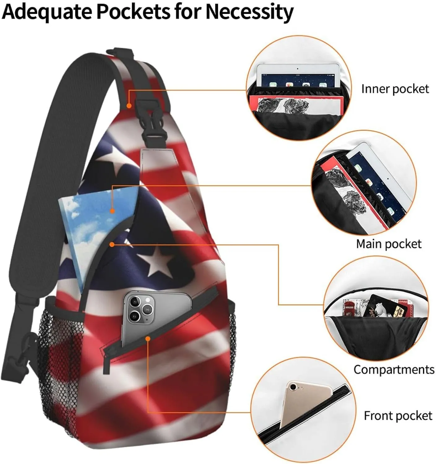 American Flag Unisex Casual Diagonal Chest Bag,Multipurpose Crossbody Shoulder Bag Travel Hiking Daypack