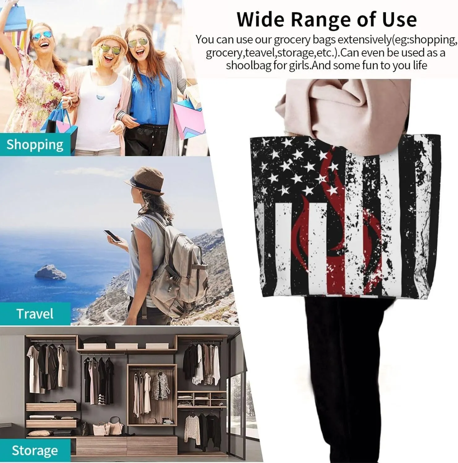American Motorcycle Flag Dirt Bike Women's Tote Bag Large Capacity Single Shoulder Bags Handbag for Shopping Work