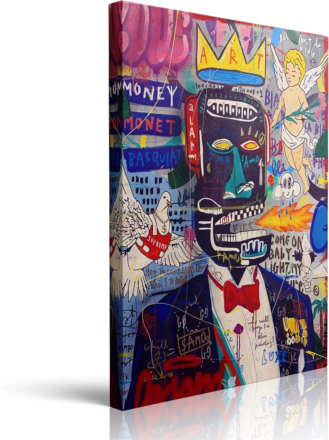 Amovlov Stunning Banksy Wall Art & Basquiat Canvas Decor - Vibrant Graffiti Art Poster For Modern Wall Decor Ready To Hang (12"x16")