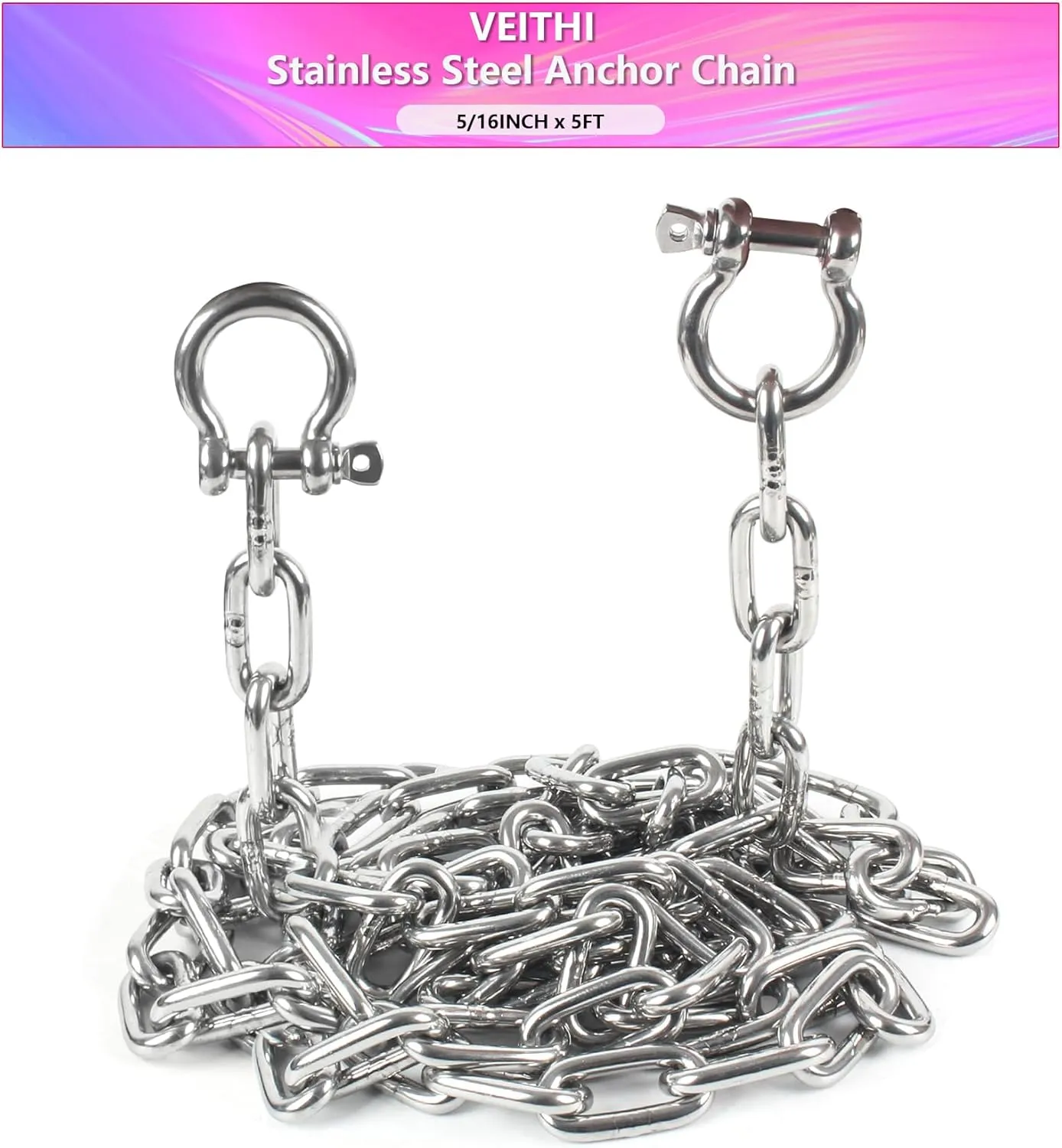 Anchor Chain,316 Stainless Steel Boat Anchor Chain, Anchor Chain for Boats with 2 Pcs Shackles,Marine Grade(3 Size)