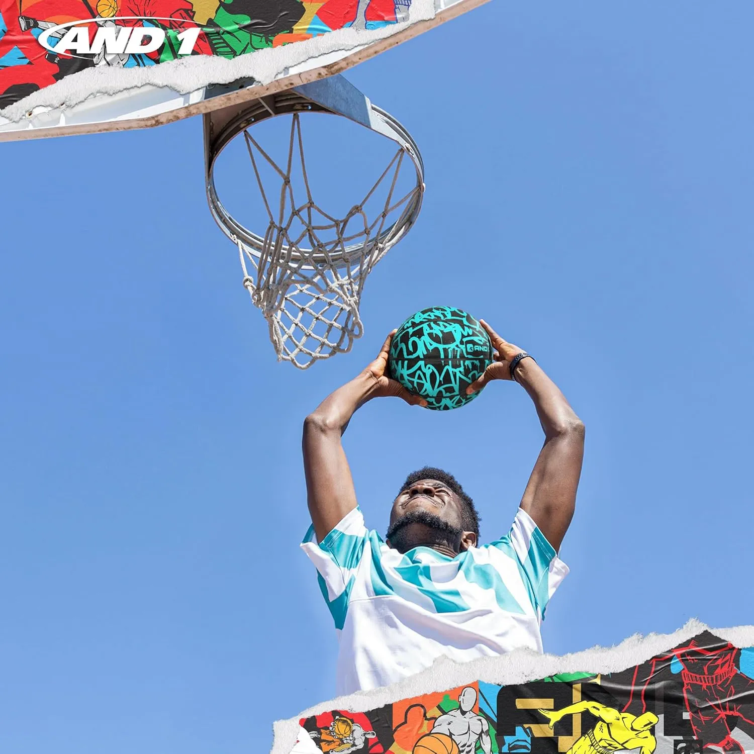 AND1 Fantom Graffiti Rubber Basketball - Streetball for Indoor and Outdoor Use, Deep Channel Construction and Durability