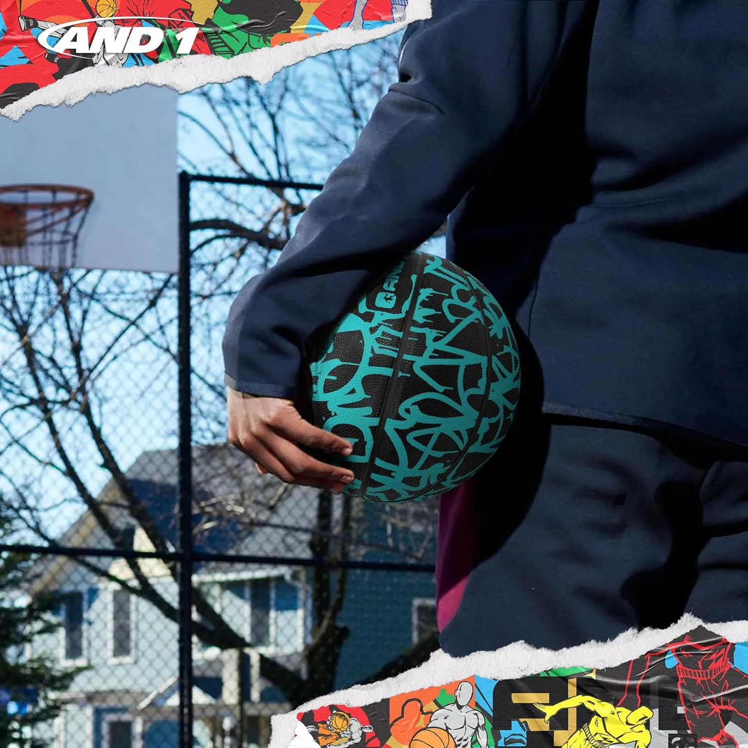 AND1 Fantom Graffiti Rubber Basketball - Streetball for Indoor and Outdoor Use, Deep Channel Construction and Durability
