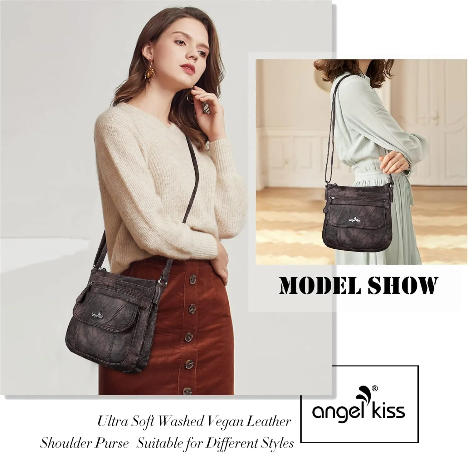Angelkiss Small Womens Crossbody Bag Leather Shoulder Purse for Women Hobo Bag with Adjustable Shoulder Strap