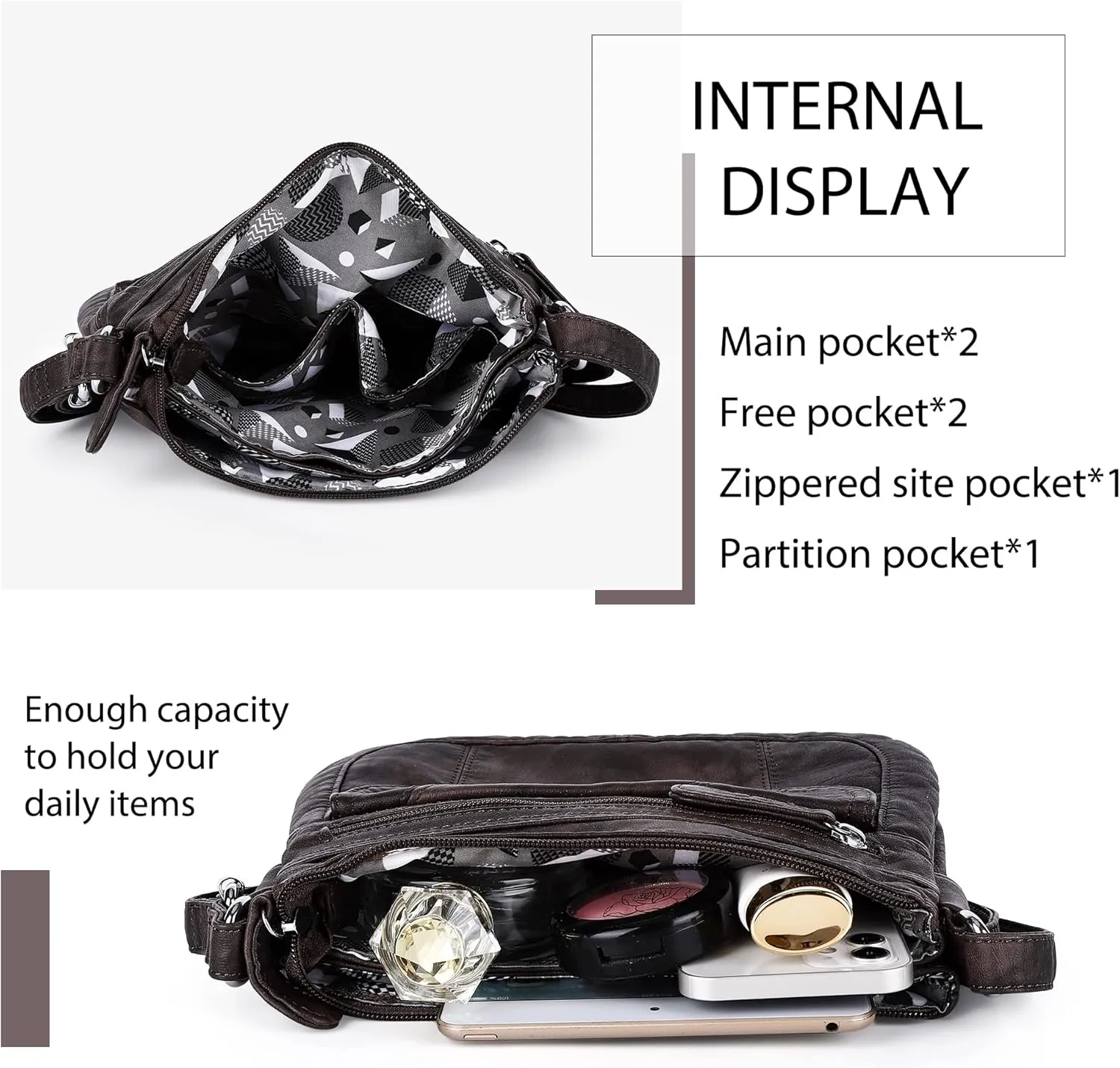Angelkiss Small Womens Crossbody Bag Leather Shoulder Purse for Women Hobo Bag with Adjustable Shoulder Strap