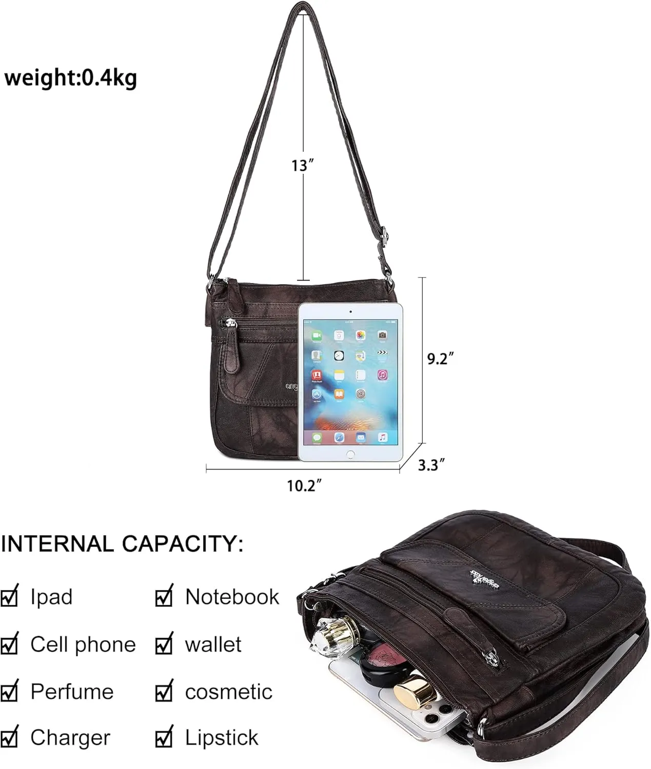 Angelkiss Small Womens Crossbody Bag Leather Shoulder Purse for Women Hobo Bag with Adjustable Shoulder Strap