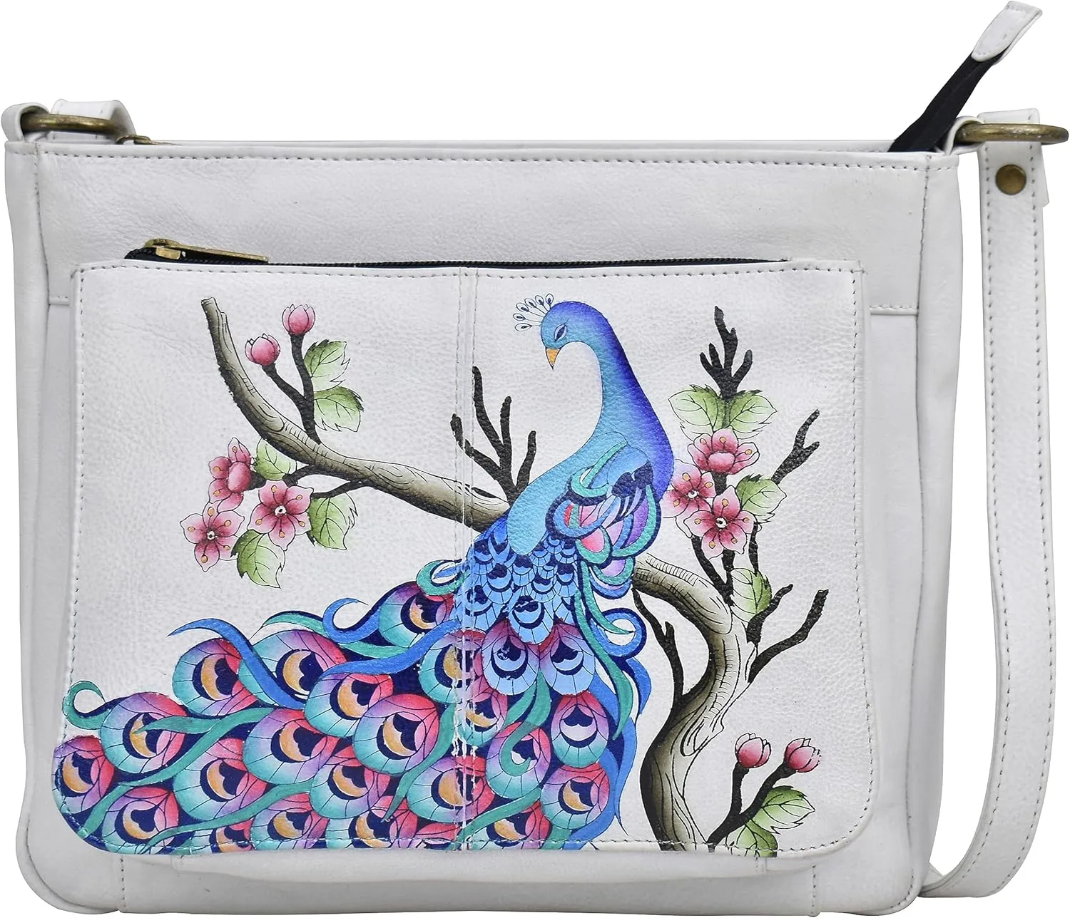 Anna by Anuschka Hand Painted Women’s Genuine Leather Medium Crossbody Handbag,