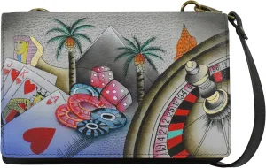 Anna by Anuschka Women's Hand-Painted Genuine Leather 4-In-1 Organizer Crossbody/Belt Bag/Clutch/Wristlet