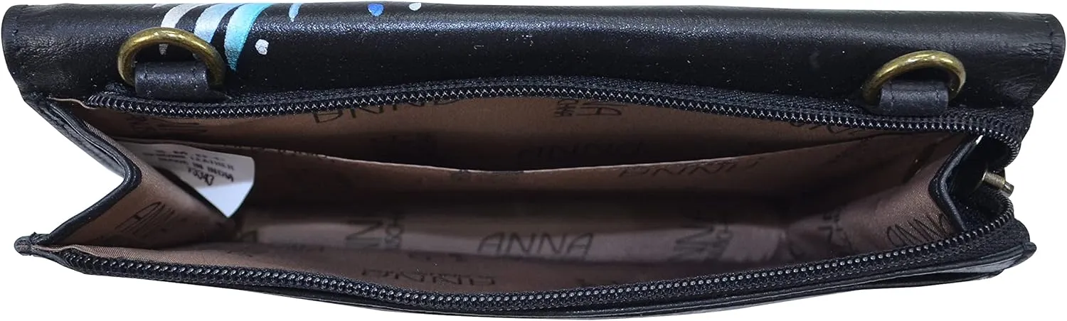 Anna by Anuschka Women's Hand-Painted Genuine Leather 4-In-1 Organizer Crossbody/Belt Bag/Clutch/Wristlet