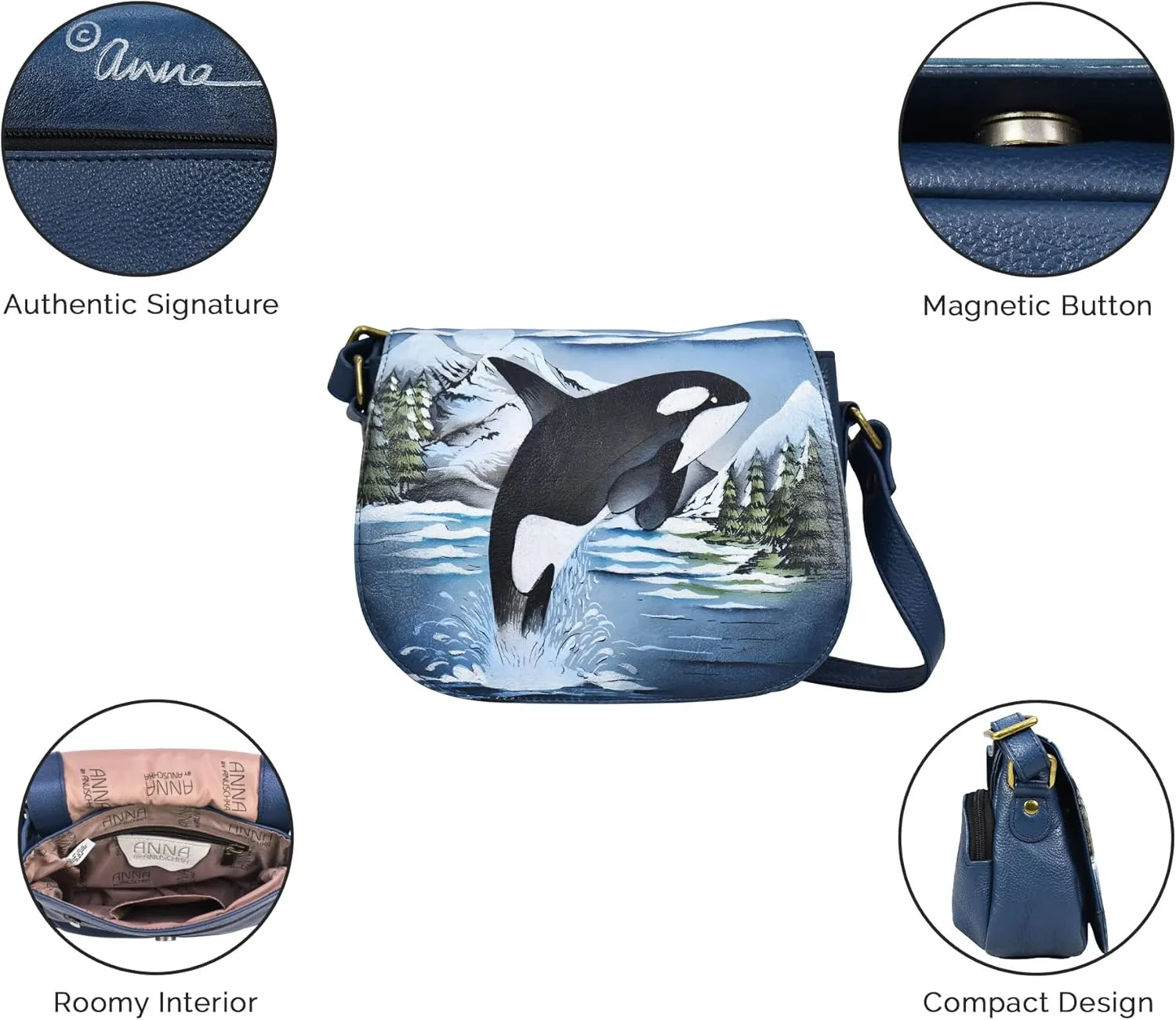 Anna by Anuschka Women's Hand-Painted Leather Crossbody Saddle Bag
