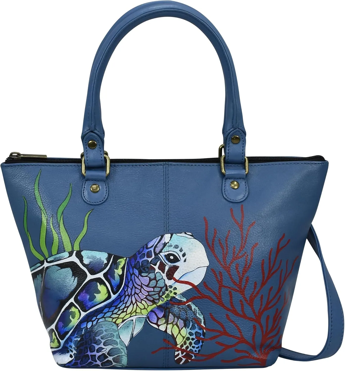 Anna by Anuschka Women's Hand-Painted Leather Shoulder Tote, Turtle Reef Sapphire