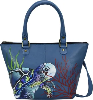 Anna by Anuschka Women's Hand-Painted Leather Shoulder Tote, Turtle Reef Sapphire
