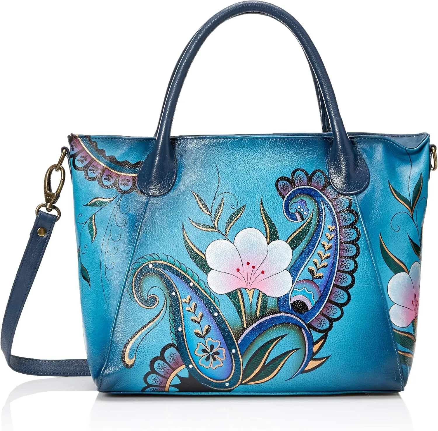 Anna by Anuschka Women's Leather Large Slouch Tote Bag, Hand Painted Original Artwork