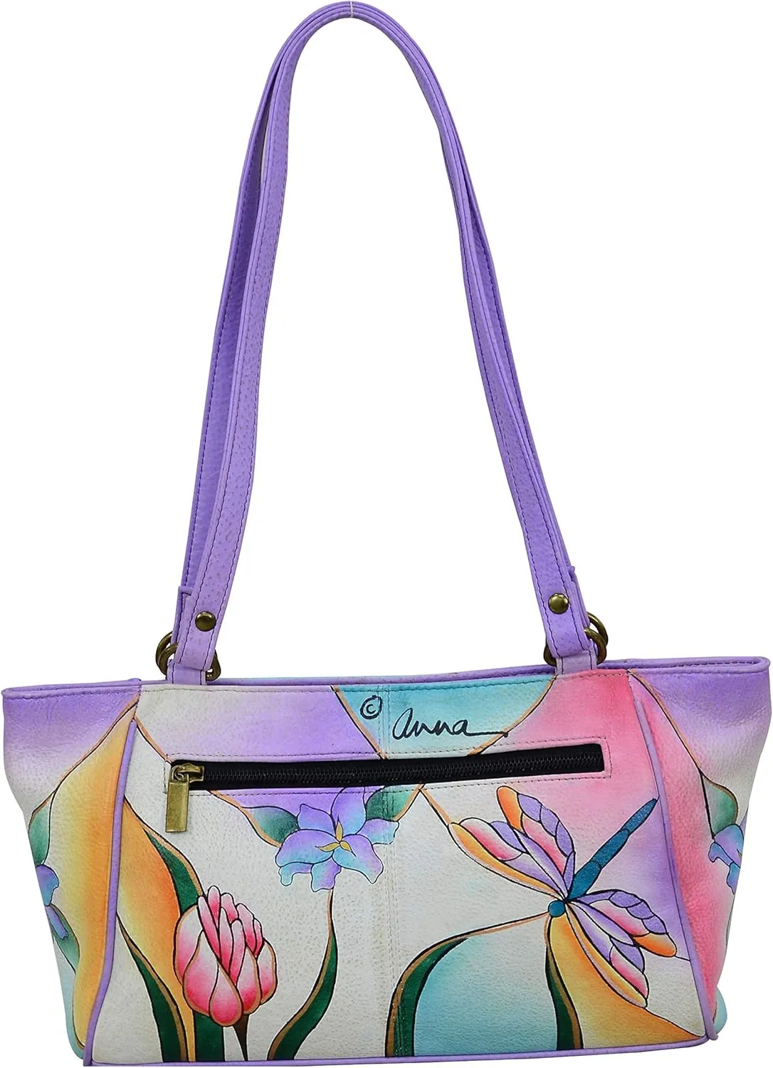Anna by Anuschka Women's Leather Small Tote Handbag, Hand-Painted Original Artwork