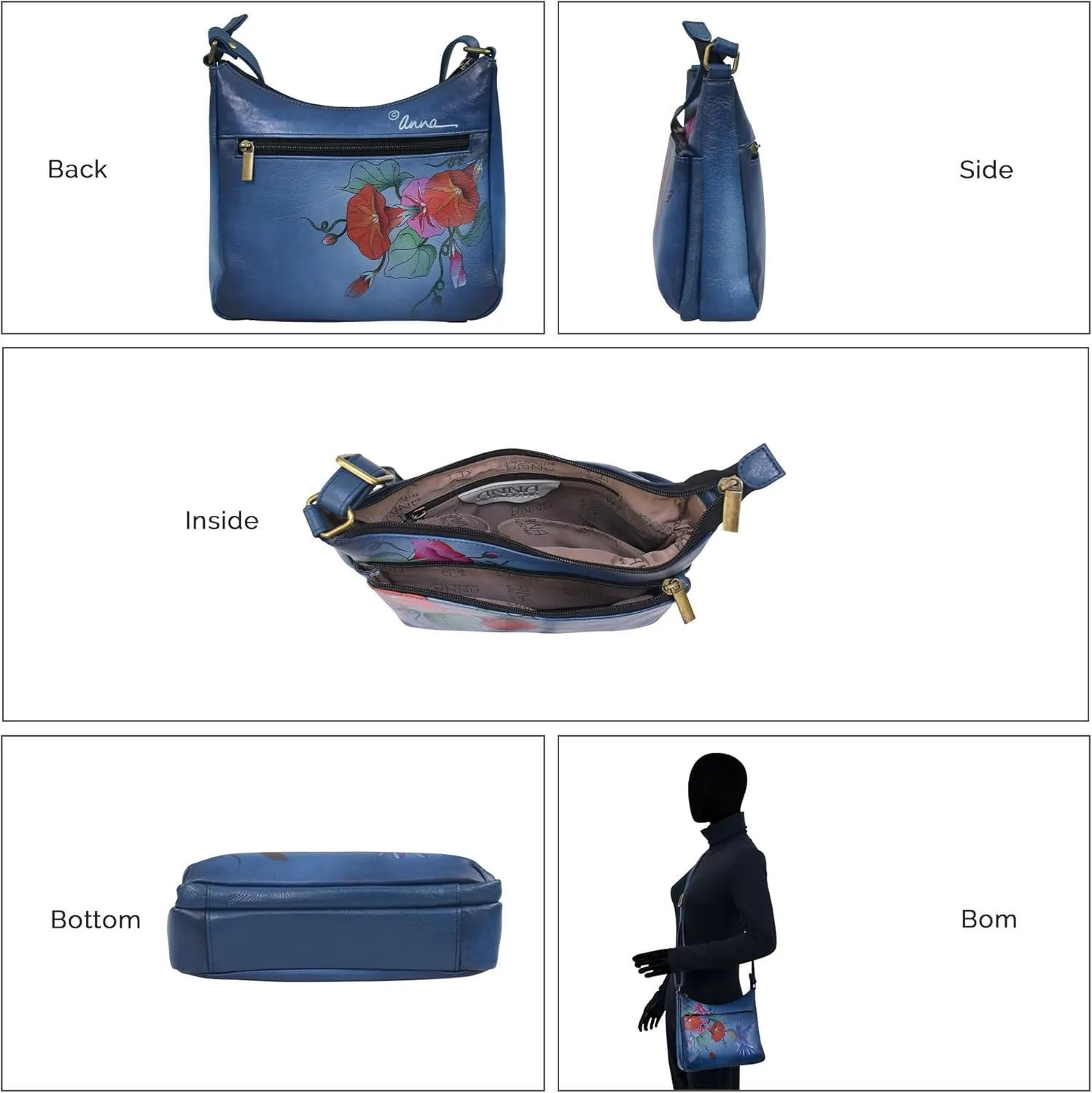 Anna by Anuschka Women's Original Genuine Leather Hand-Painted Medium Crossbody - Leather Handbag for Women