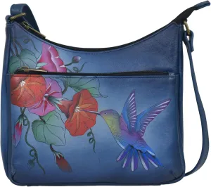 Anna by Anuschka Women's Original Genuine Leather Hand-Painted Medium Crossbody - Leather Handbag for Women