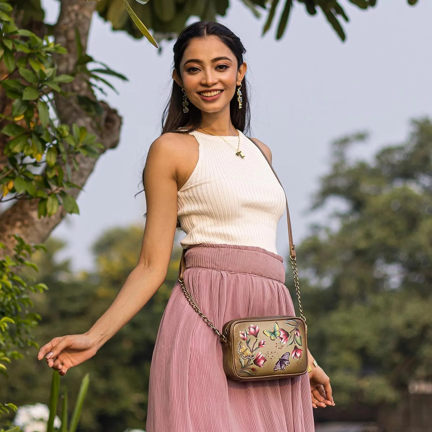 Anna by Anuschka Women's Original Hand-Painted Genuine Leather Crossbody Bag