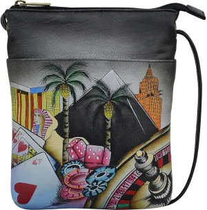 Anna by Anuschka Women's Original Hand-Painted Leather Mini Crossbody, Sin City