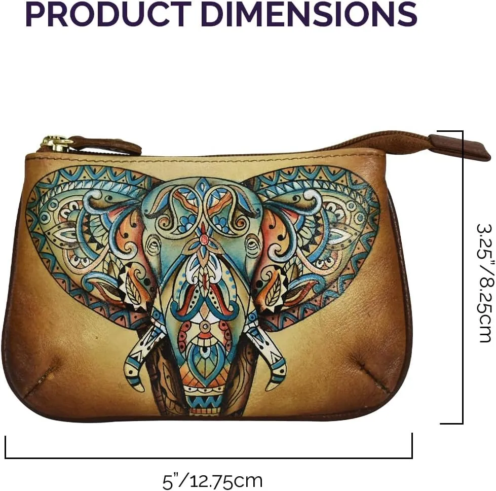 Anuschka Women’s Hand-Painted Genuine Leather Medium Zip Pouch - Coin and Key Pouch - Zippered, 2 Key Fobs