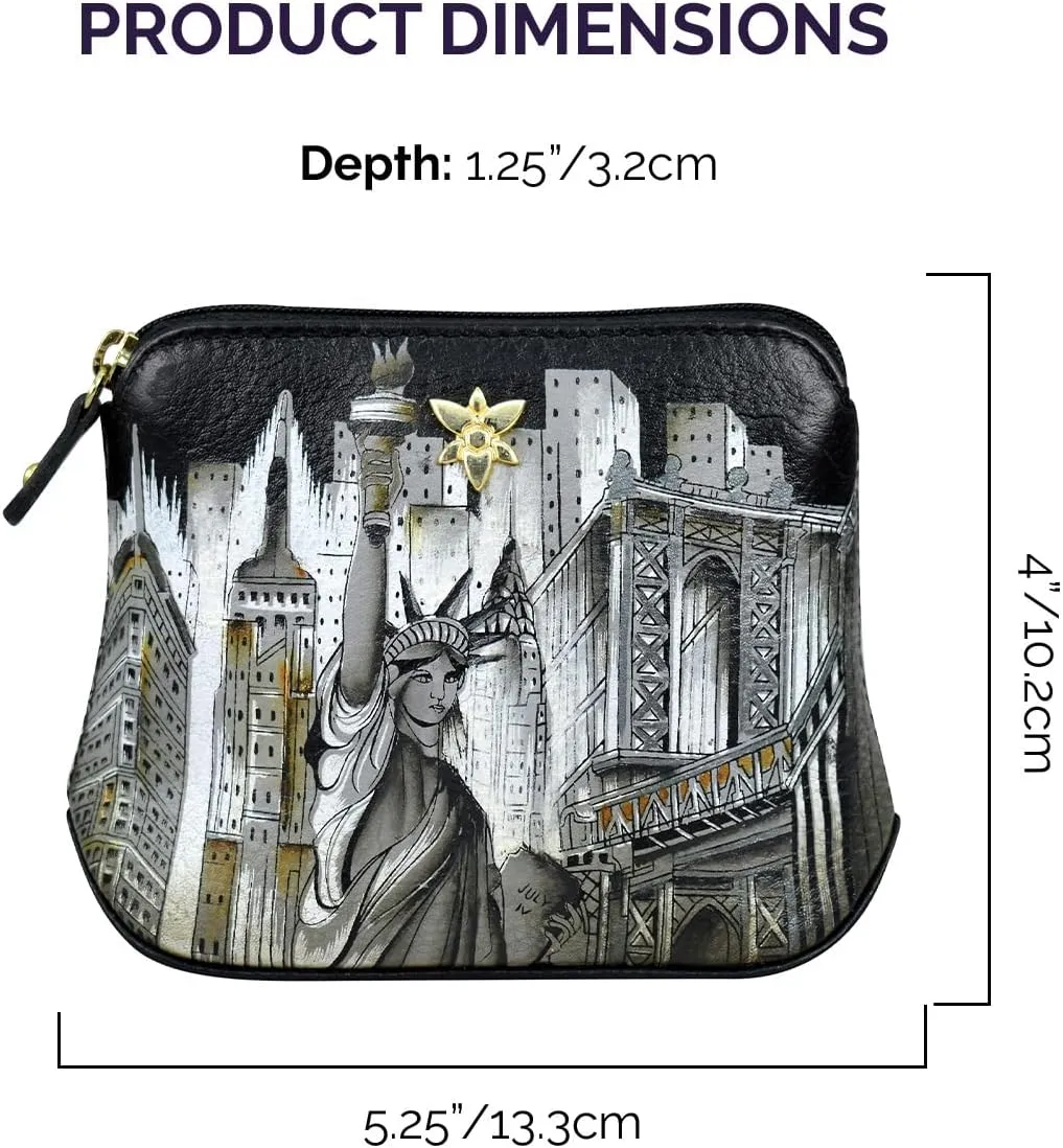 Anuschka Women's Original Genuine Leather Hand-Painted Multipurpose Zip Pouch - Coin Purse with Top Zip Closure