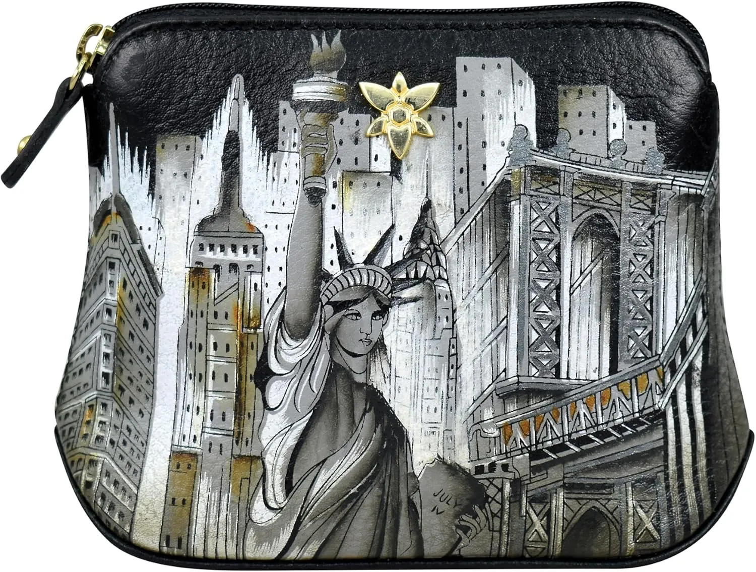Anuschka Women's Original Genuine Leather Hand-Painted Multipurpose Zip Pouch - Coin Purse with Top Zip Closure